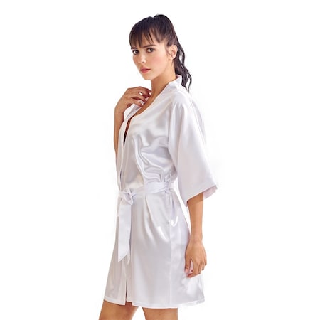 Satin Kimono White Short Robe For Women Large/X-Large